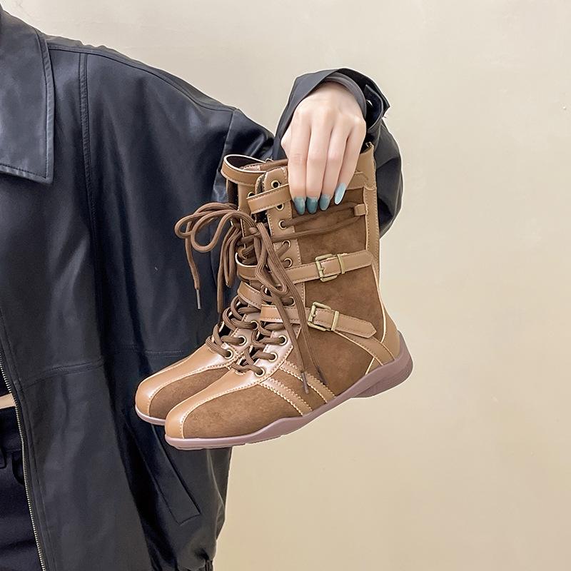 Ugly Cute Retro Style Lace-up Martin Boots Women's Autumn and Winter Niche Korean Version Design Sense Color Matching Lace-up Outer Wear Fashion B