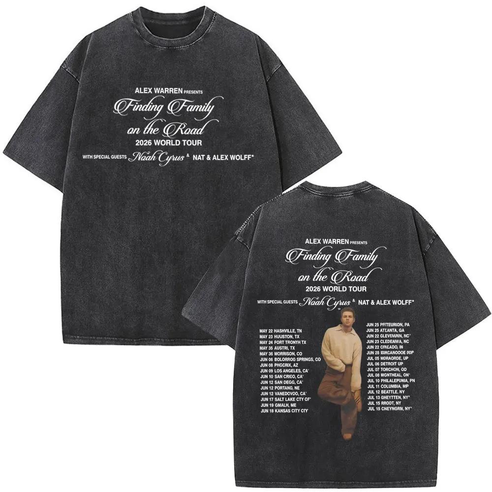 Singer Alex Warren 2026 Tour Print Vintage Washed Tees Men Women Fashion Hip-hop T-shirt Cotton Loose Casual Oversized T-shirts