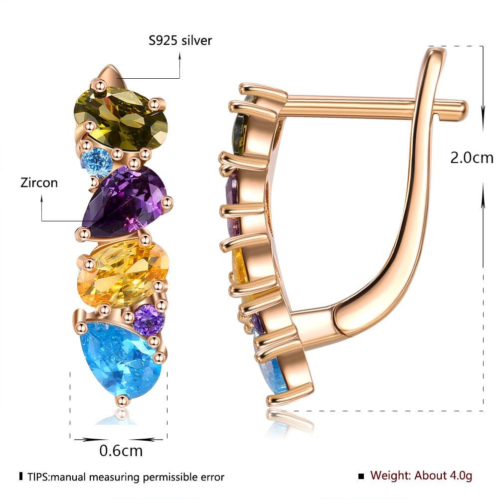 Rainbow Cubic Zirconia Clip Earring Champagne Gold Silver Color Multicolor Round Earrings for Women Wedding Jewelry Accessory