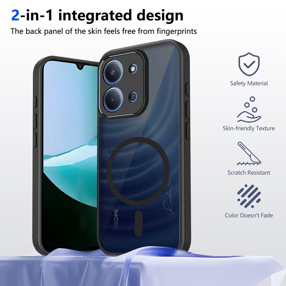 KEYSION Magnetic Phone Case for Xiaomi POCO C85 Silicone+PC Matte Translucent Clear Shockproof Back Cover for Redmi 15C 171mm