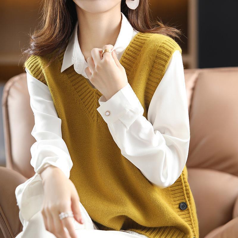 

Новый свитер-жилет весна-осень без рукавов майка повседневный свободный крой плюс размер однотонный трикотажный жилет 2XL