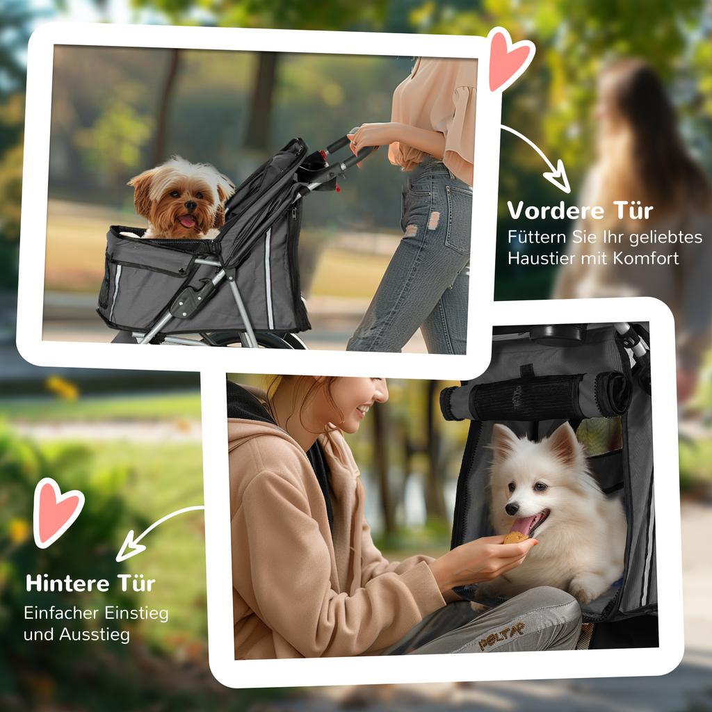 Dog Stroller Dog Buggy, Foldable, for Dogs & Cats up to 10 kg, 75 x 45 x 97 cm, Dark Gray
