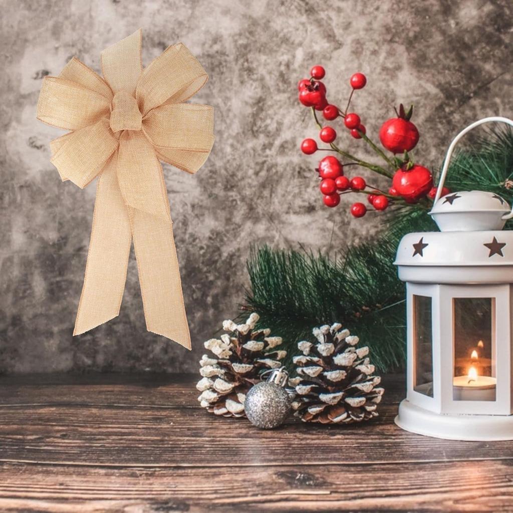 1 Pcs 10 x 20 Inch Big Bow Burlap Ribbon with Natural Jute Rustic Wreath Ribbons and Bow Use Wrapping, Party Decoration (Linen)