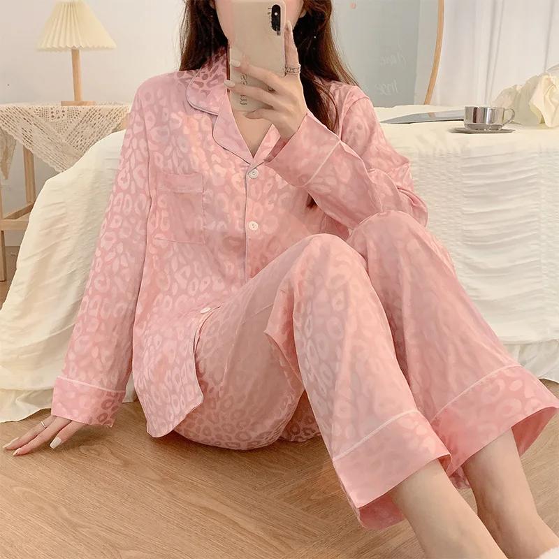 Damen Pyjamas Homewear Anzug Frühling und Herbst Damen Dünnes Temperament Koreanische Version der schwarzen Leopardenmuster Homewear