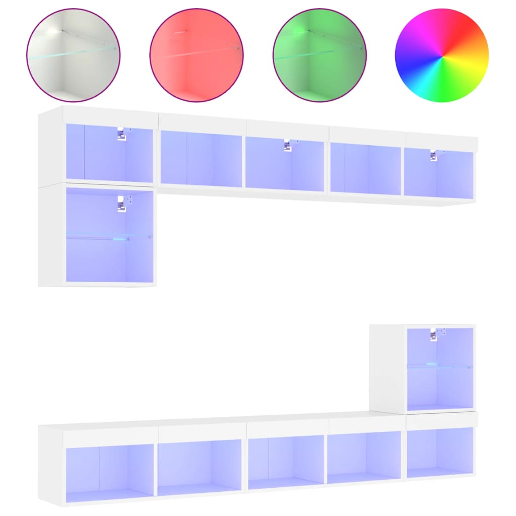 8-Piece TV Furniture Set with LED, White