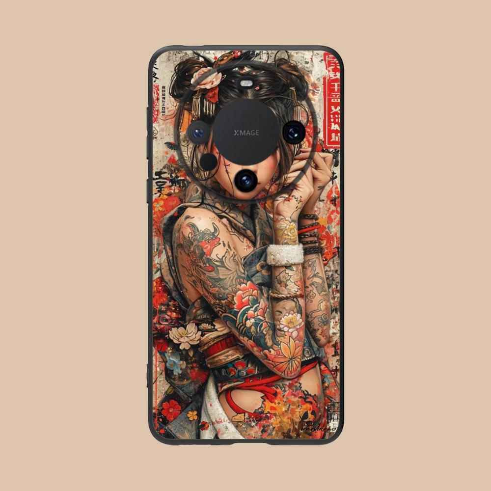 Retro Tattoo Girl Mobile Phone Case for Huawei Mate 60 50 40 30 20 10 Pro Plus Lite E 5G Colorful Printing Cover Luxury Cover