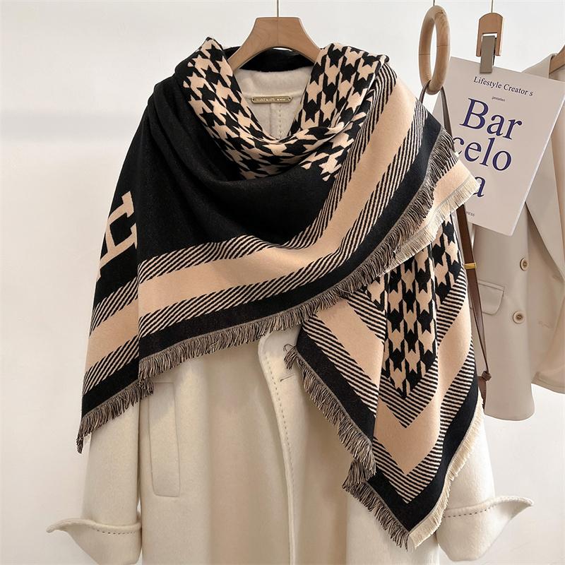 Winter Thick Warm Double Cashmere Scarf Shawl For Women Fashion Lady Long Camellia Temperament Blanket Bandana