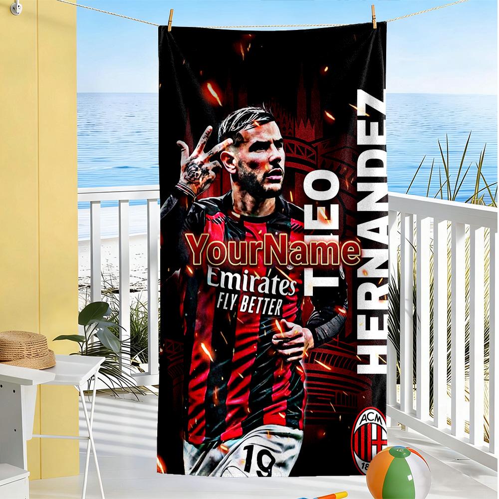 Ac Milan Personalized Text Beach Towel Soft Durable Quick-Dry Ideal for Travel Outdoor Swim Pool Yoga Surf Camping Hiking Gym Gift Holiday