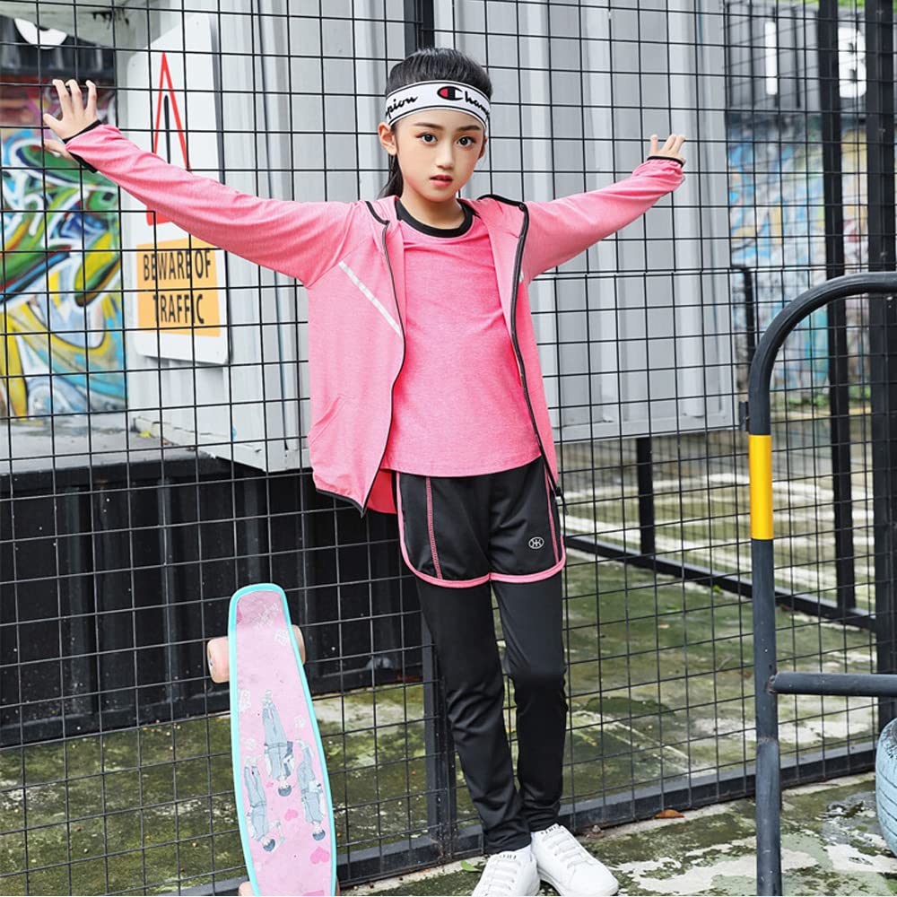 HYJEAL Sportswear Set for and Fitness Long Short and Size and Winter Kids' Girls, Yoga, Training, Running, 4-Piece Set, Jersey, Stretchy, Breathable,