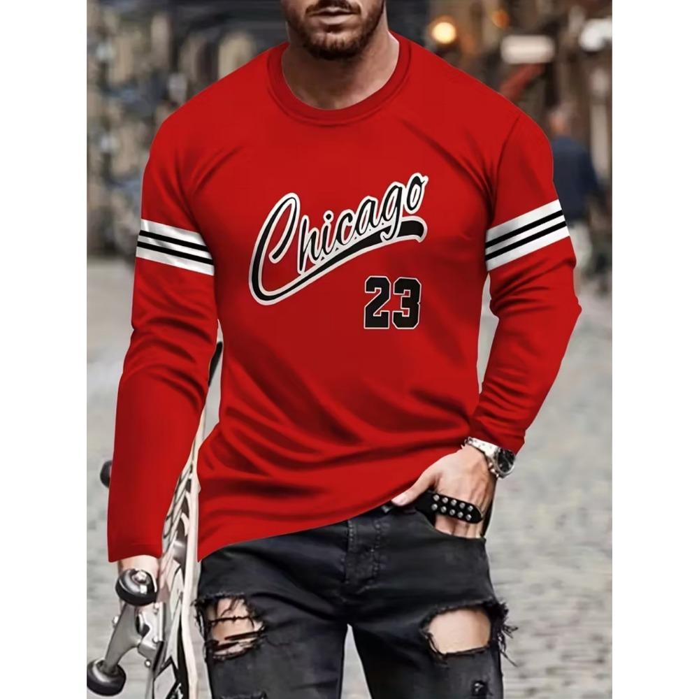 Mens T Shirt Los Angeles 3D Print Long Sleeve Autumn Striped Round Neck Outdoor Sports T-Shirt for Men Daily Men's Tops Clothing