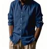 Cotton Linen Hot Sale Men's Long-Sleeved Shirts Summer Solid Color Stand-Up Collar Casual Beach Style Plus Size