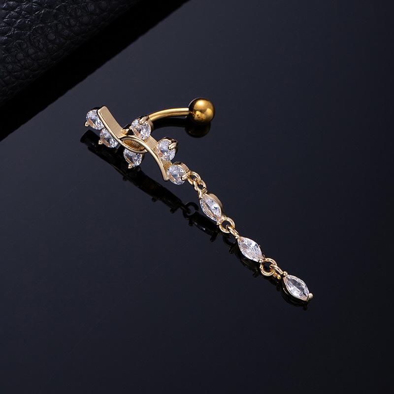 Colored Zircon Spiral Navel Nail Wind Star Moon Navel Ring Pierced Tassel Navel Buckle