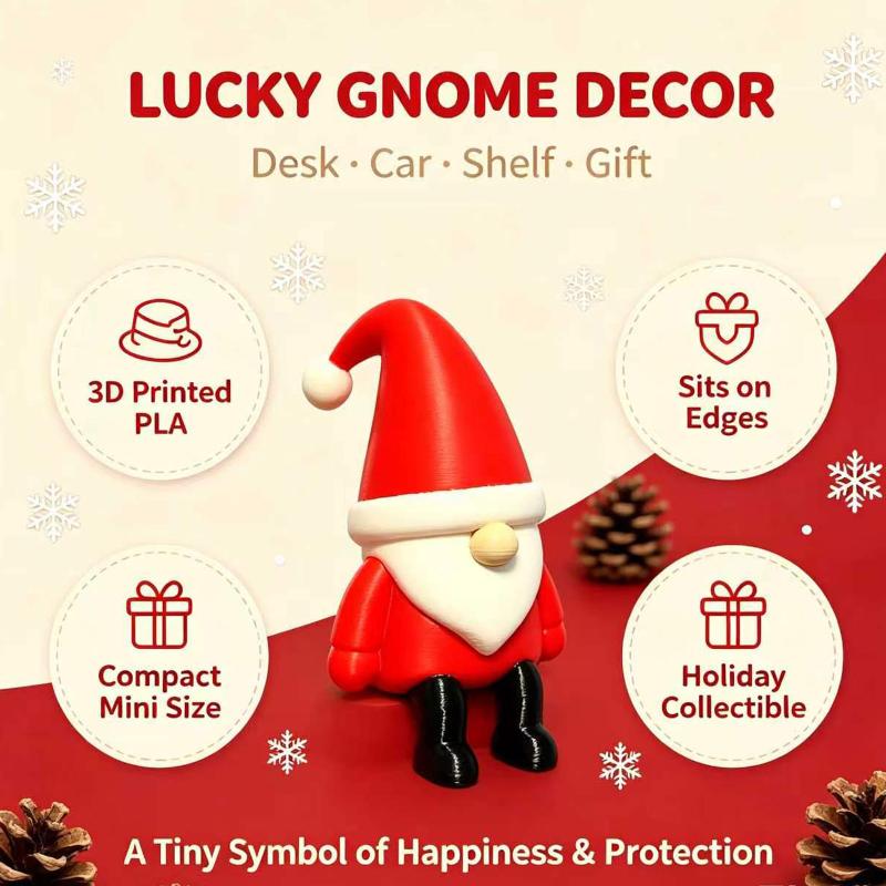 Cute 3D Printed Christmas Gnome Figurine With Dangling Legs For Home Holiday Party Decoration