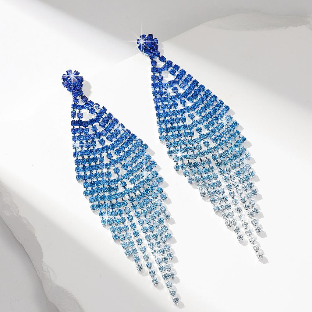 Ladies Light Luxury Rhombus Long Tassel Shines Crystal Ear Drop