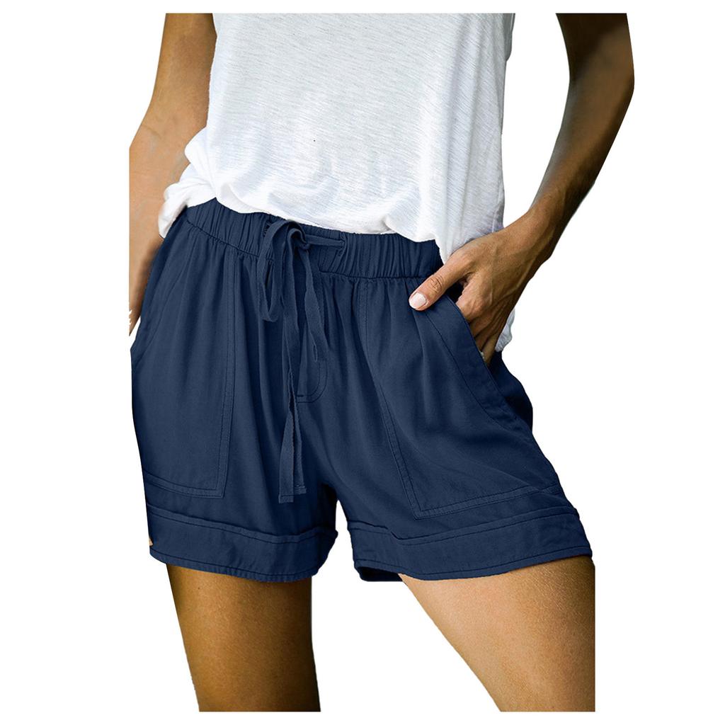 Women's Solid Shorts, Drawstring Belt Pocket Design,Lightweight Gym Shorts For Women, Comfortable Shorts For Women