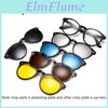 Clipon In 6 1 Black Round Oval Plastic Frame With 5 Pcs Clip On Sunglasses Magnetic Glasses Male Optical