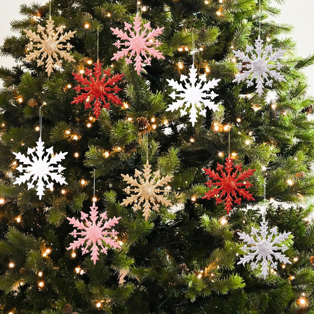 Haobei Gold-Plated Glitter Snowflake Ornaments - Colorful 3D Christmas Tree Decorations