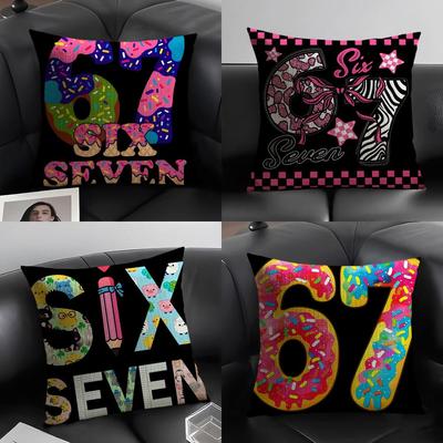 Six Seven Art Design Cushion Cover Natural Linen Organic Fabric Double-Sided Printing Sofa Home Decor Gift Pillow Case