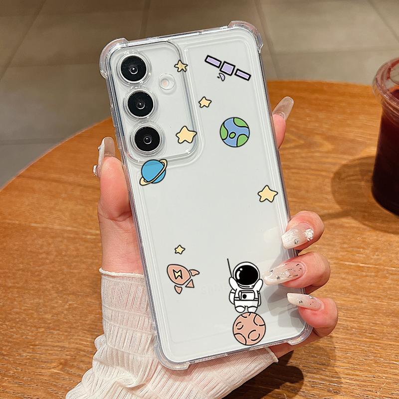 Cartoon Astronaut Print Phone Case For Samsung Galaxy A57 A37 A17 A56 A16 A55 A36 A26 A15 A35 A54 A53 Clear Shockproof TPU Cover