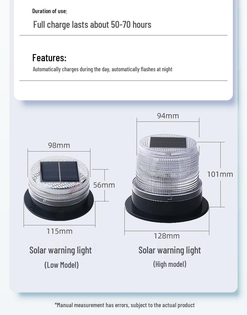 Red & Blue Flashing Solar LED Warning Light for Construction Vehicles with Magnetic Mount