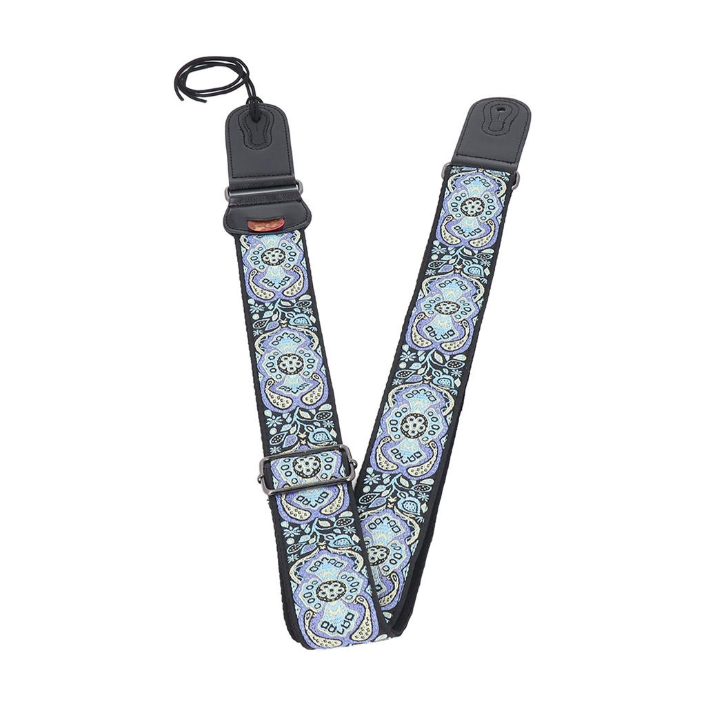 Ethnic Guitar Strap 2 Inch Widened Adjustable Length Leather Cotton Guitar Strap with Pick Holder for Bass Ukulele Type