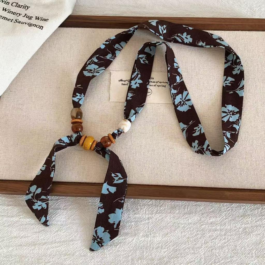 Ethnic Style Retro Cashew Flower Fine Silk Scarf Necklace Women's Early Spring Atmosphere Long Style Can Draw Latin America Rad Accessories