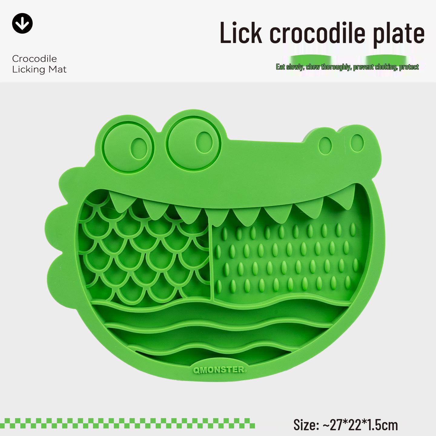 QMONSTER Crocodile Licking Pad: Silicone Pet Puzzle for Dogs and Cats, Food Dispensing and Hiding Toy.