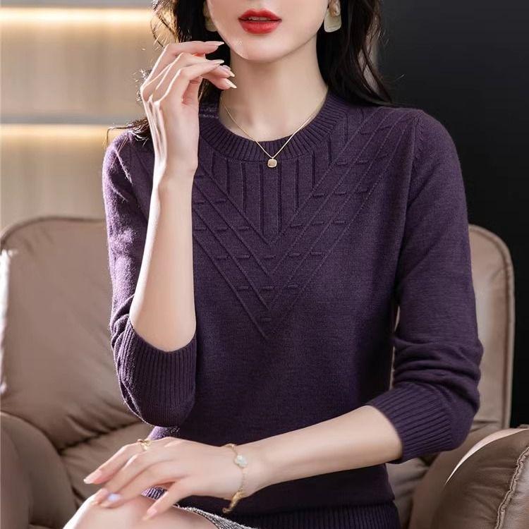 Warme Strickpullover-Oberteile für Damen im Frühling und Herbst im westlichen Stil, Mutterkleidung, langärmelig, lockerer, großer, dünner Pullover
