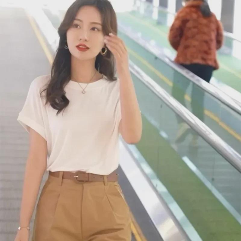 New Style Slim Round Neck Solid Color Niche Tops with Bat Sleeves