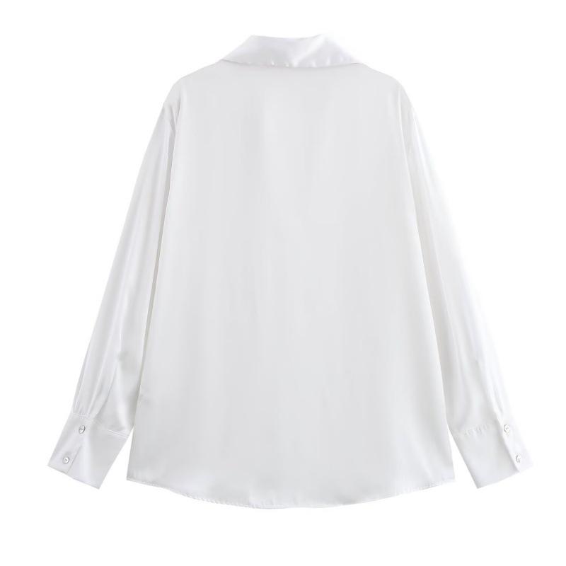 2025 Spring Women's European and American Style Satin Long-Sleeved Fashion Shirt