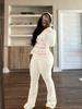 HR24058 Women's Hooded Waffle Texture Raglan Sleeve Flared Casual Set