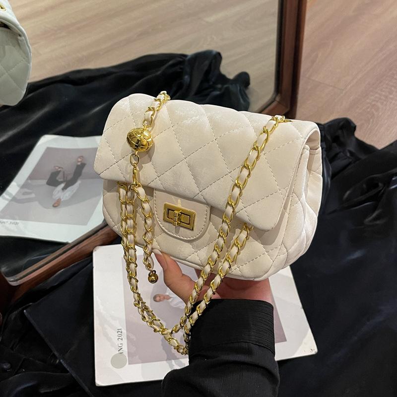 

Rhombus casual small bag women s autumn and winter new shoulder bag high-end chain crossbody small square bag бежевый