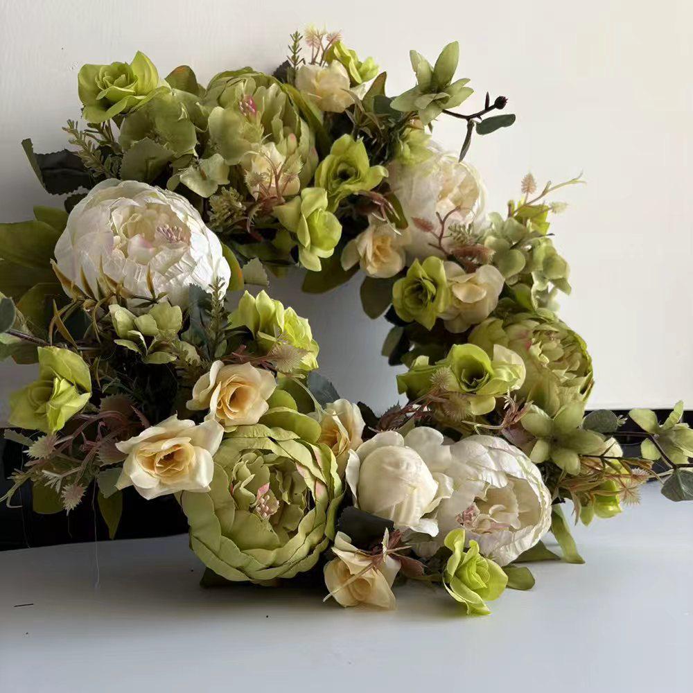 40cm Nordic Silk Rose Peony Wreath for Wedding & Home Wall Decoration