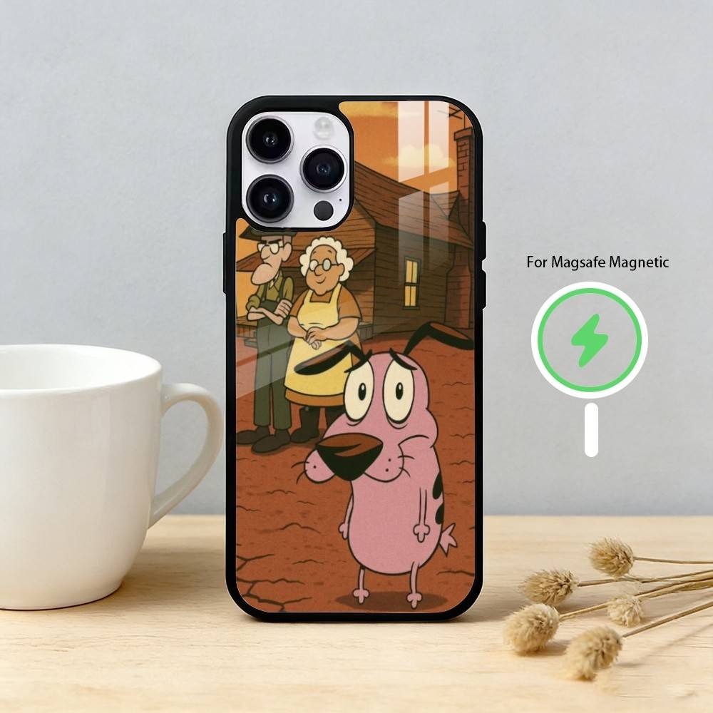 Cartoon C-COURAGE The C-Cowardly D-Dog Phone Case For iPhone 17 16 15 14 13 12 Pro Max Plus for Mirror Wireless Magnetic Cover