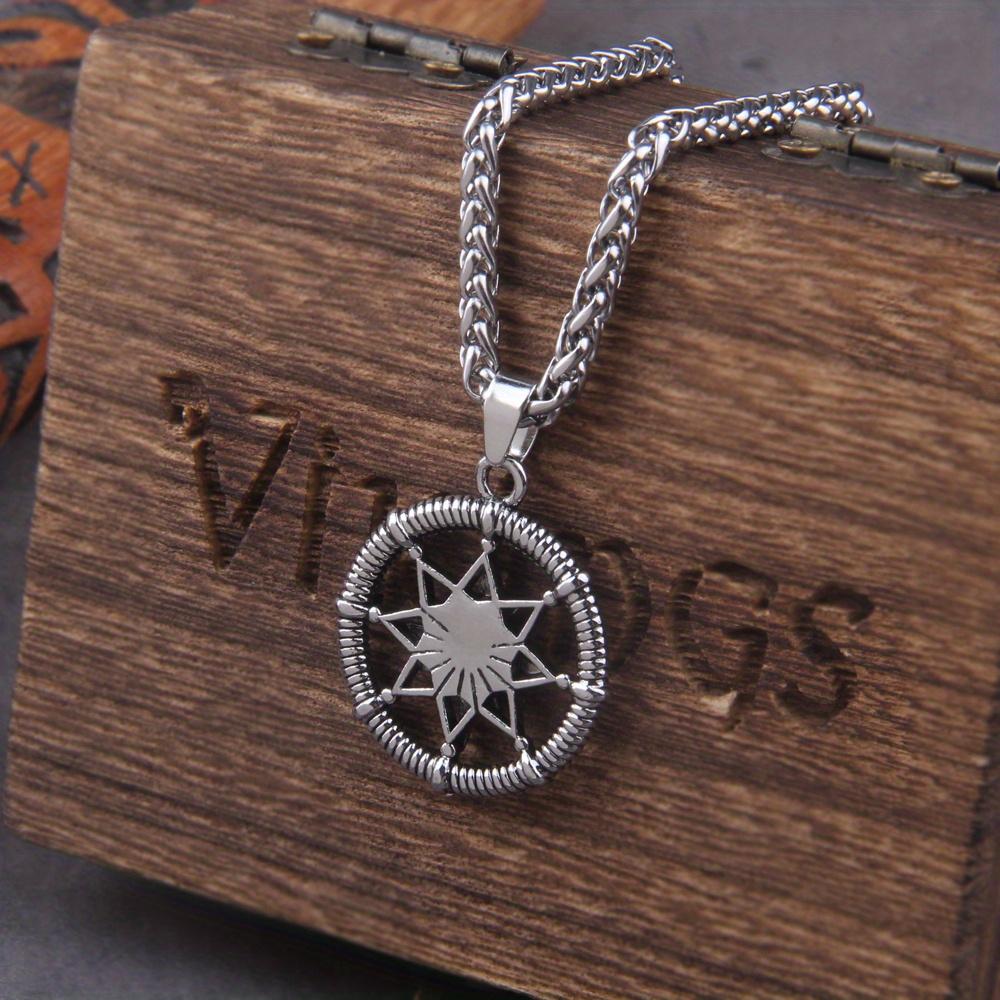 Retro Silber Hexagramm Anhänger für Männer und Frauen, Zwölfzackiger Stern, Marinekompass, Runde Marke, Feiner Schmuck, Mode