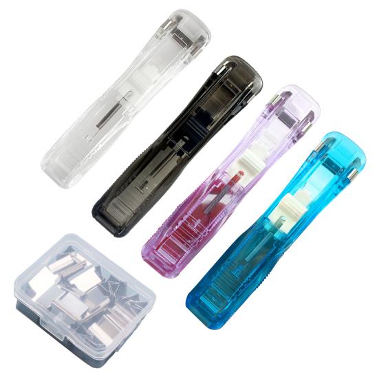 Clip Push Clipper Reusable Not Damage Paper Portable Plastic Clip Push Clipper Latest Stapler for School