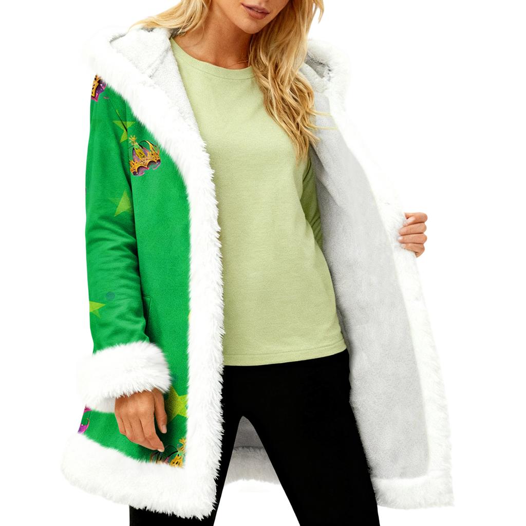 Unisex Casual And Fashionable Plush Collar Hooded Long Sleeved Carnival Print Jacket