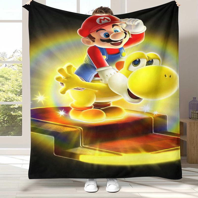Retro M-Mario Bros Game Cartoon Flannel Blanket,Ultra Soft Warm Plush Throw for Home Bedroom Bed Sofa Cover Camping Picnic gift