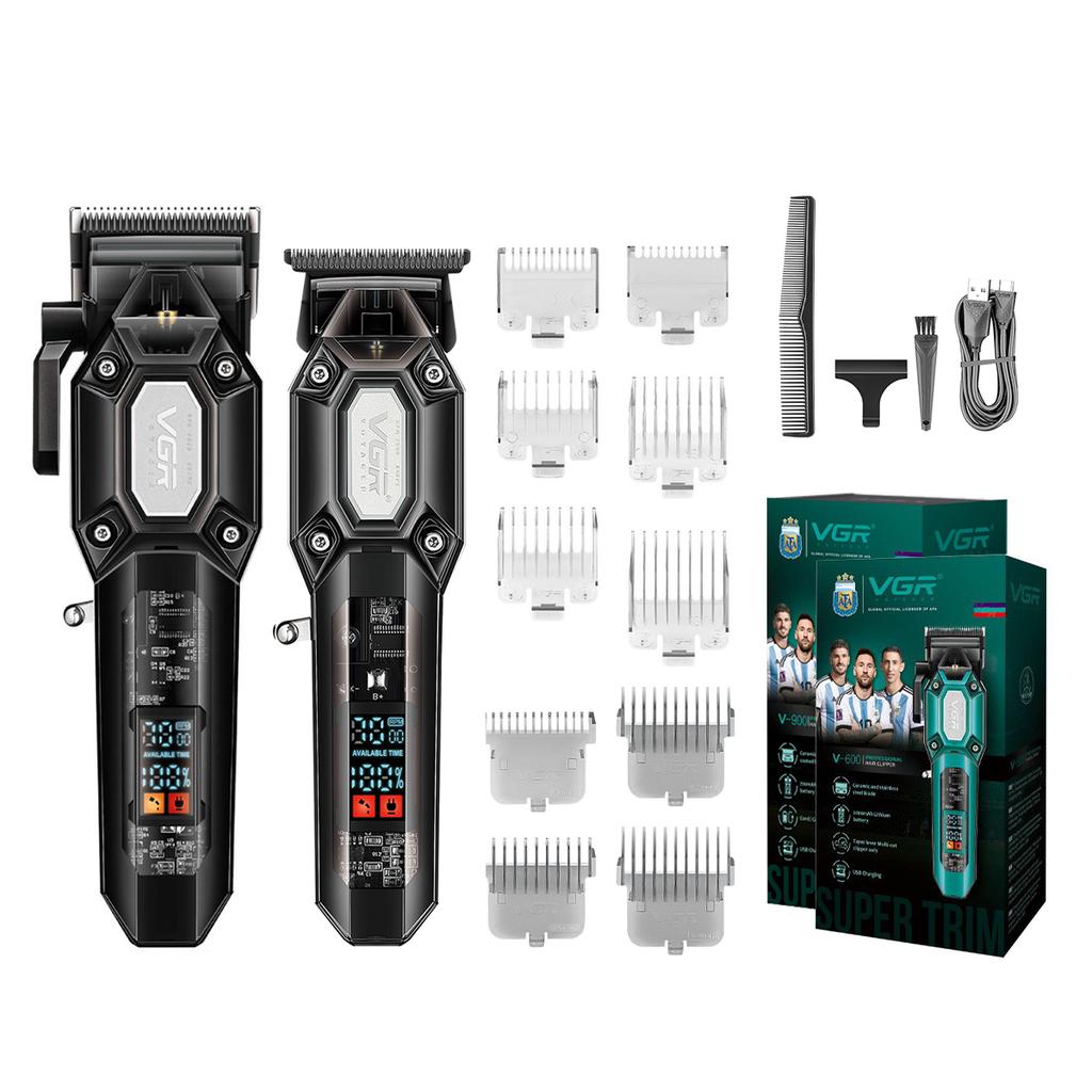 New VGR 900 T-shaped Blade Hair Clipper Transparent Body Electric Professional Men's Hair Clipper LED Intelligent Digital Carving Electric Thruster