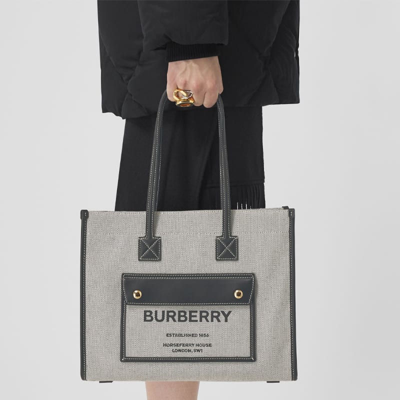 Burberry Canvas With Leather Tote Bag, Shopping Bag, Canvas Bag, Handbag, Shoulder Bag Small Women's Gray/Black 80441371