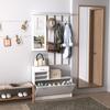 Entryway Set with Shoe Rack, Mirror, Coat Rack, 6 Hooks, 2 Adjustable Shelves, 90x24x166 Cm, White