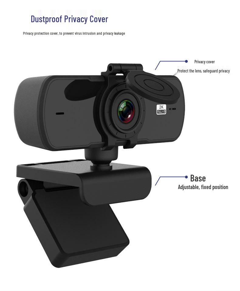 2K HD 1080p Webcam with Built-in Microphone, 4MP, Driver-Free for Live Streaming