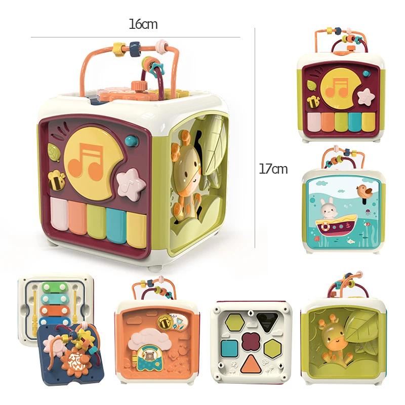 Non-Toxic Baby Toys Activity Cube Toddler Toys 7 In 1 Educational Shape Sorter Musical Toy Counting Discovery Piano Toys For Kids Learning