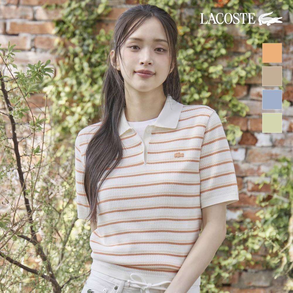 [Lacoste] Женская полоскатая футболка-поло PF710E-56G Beige (02S)-034