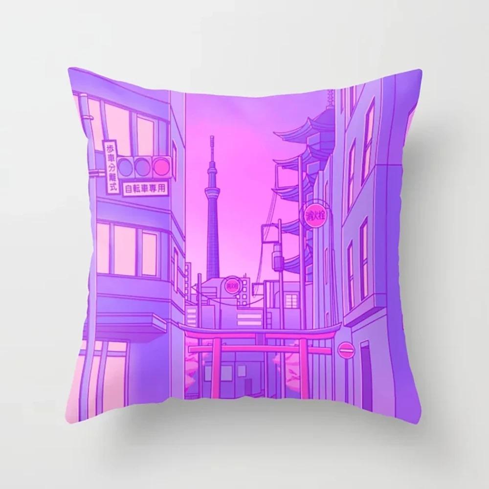 

Розовый мультфильм Город Декоративная наволочка Гостиная Офис Украшения Дома Наволочка 40x40cm