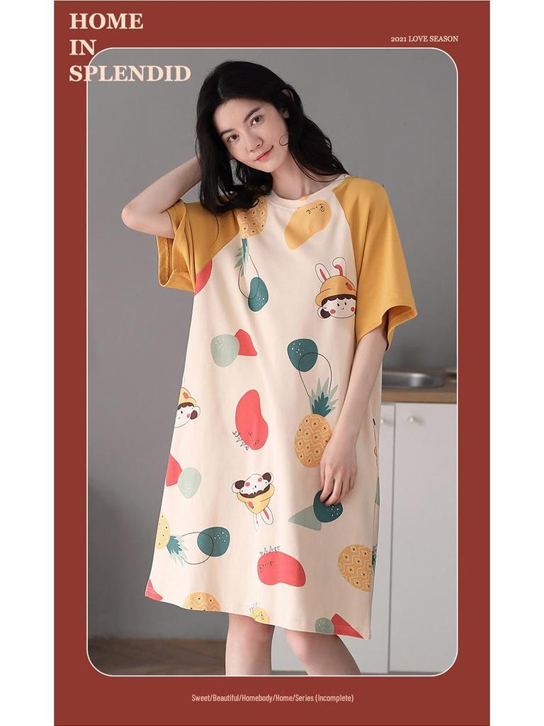 Pigiama Estivo da Donna a Cartoni Animati: Vestito Carino, a Maniche Corte, Taglie Forti, Sottile, Lungo per Casa o Esterno