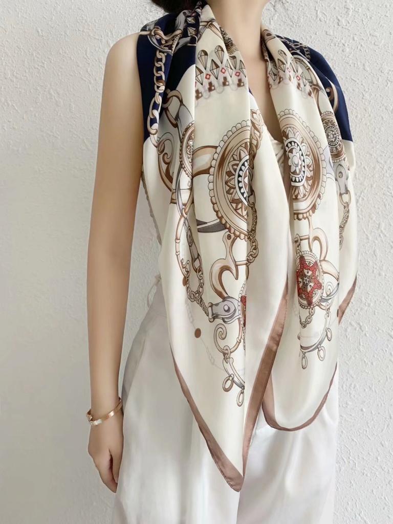 Chinese Style Satin 90Cm Large Square Scarf, Simple Simulation Silk Scarf, Scarf Shawl Small Scarf