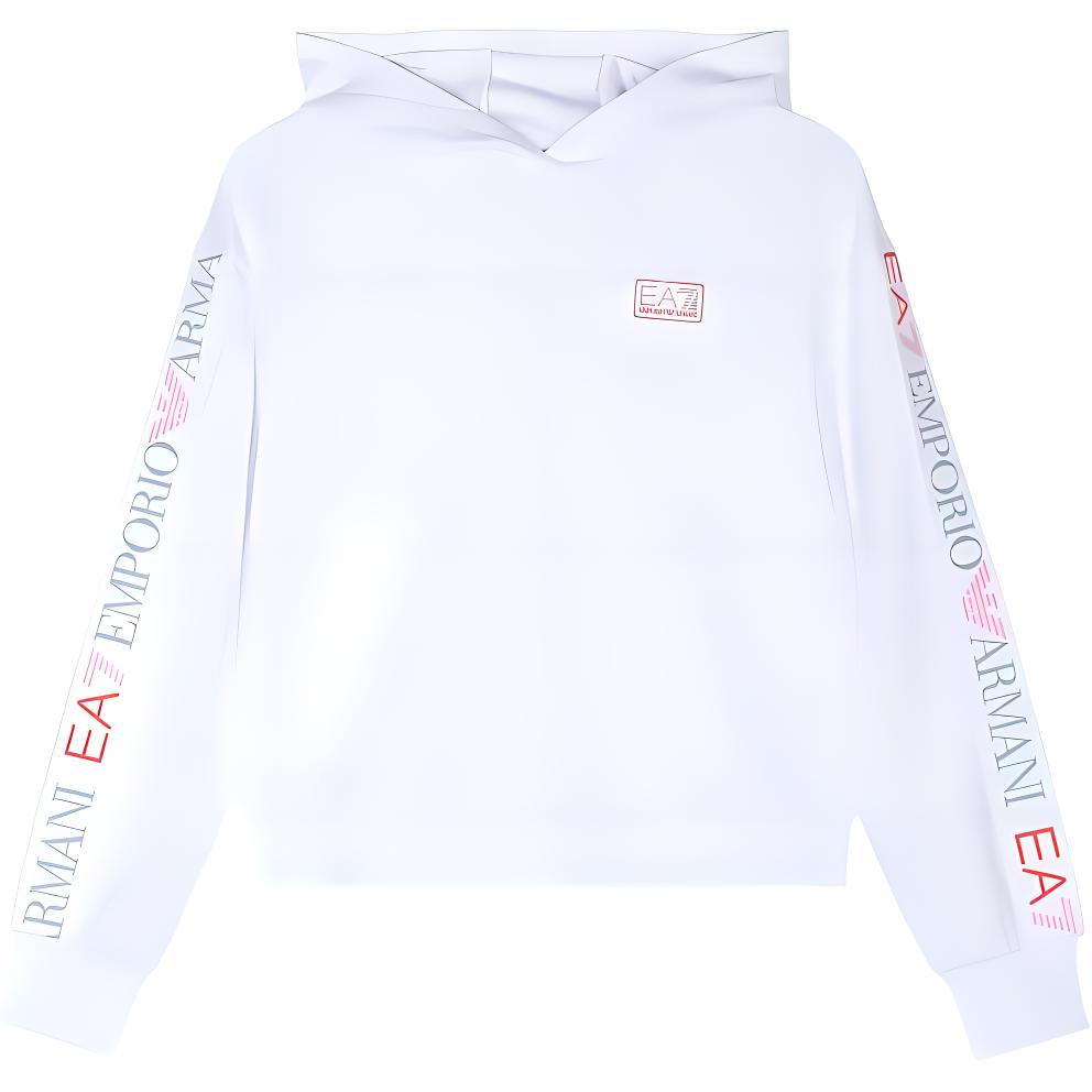 Emporio Armani EA7 Hooded Long Sleeve Fitted Pullover Printed Sweatshirt Women sweatshirt White 3DTM32-TJKWZ-1100 L