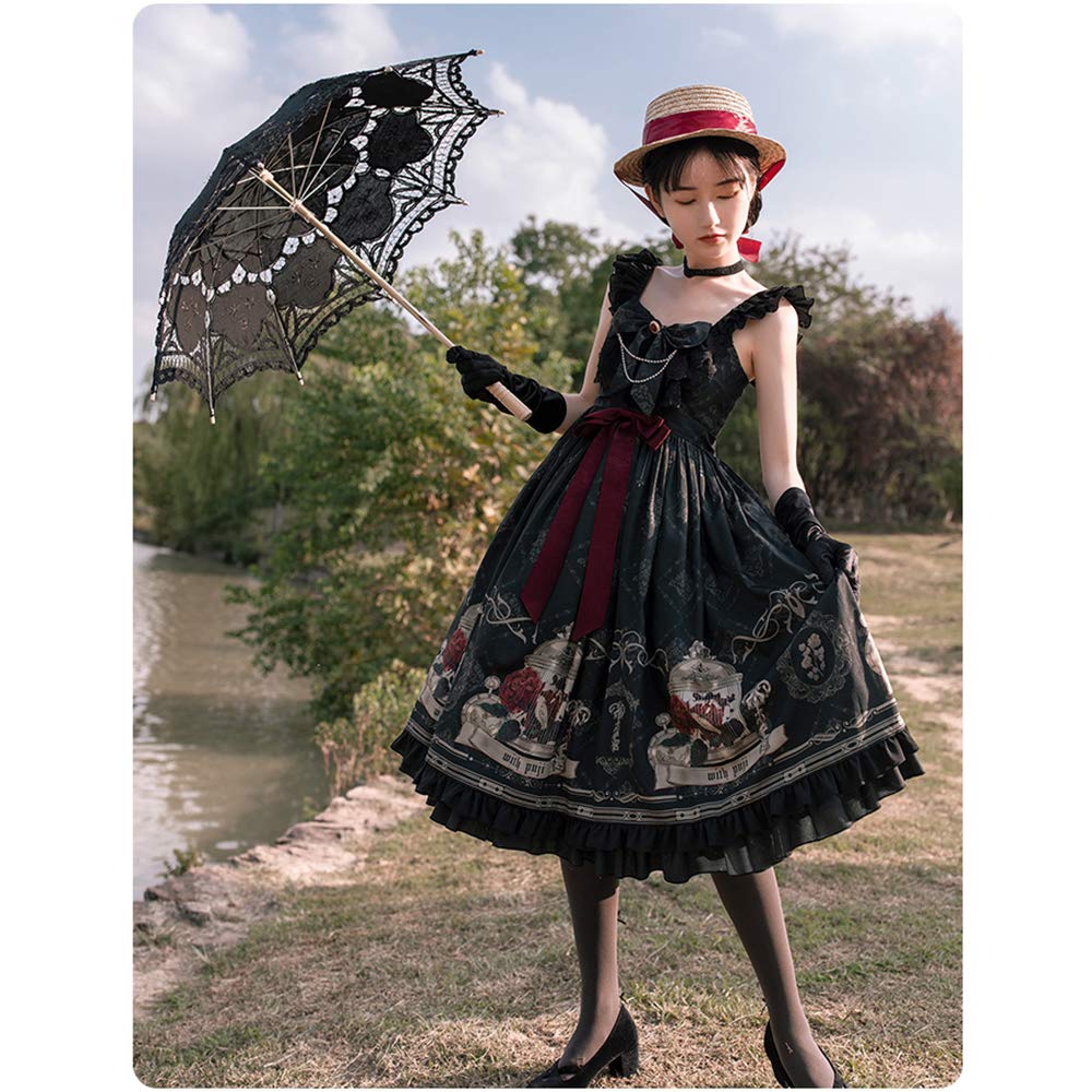 Gothique Lolita Halloween Gothique Noir Mori Girl Volants Été Thé École Culturel L [SSUPTEMBER2] Robe, Costume, Cosplay, Lolita, Style, Filles,