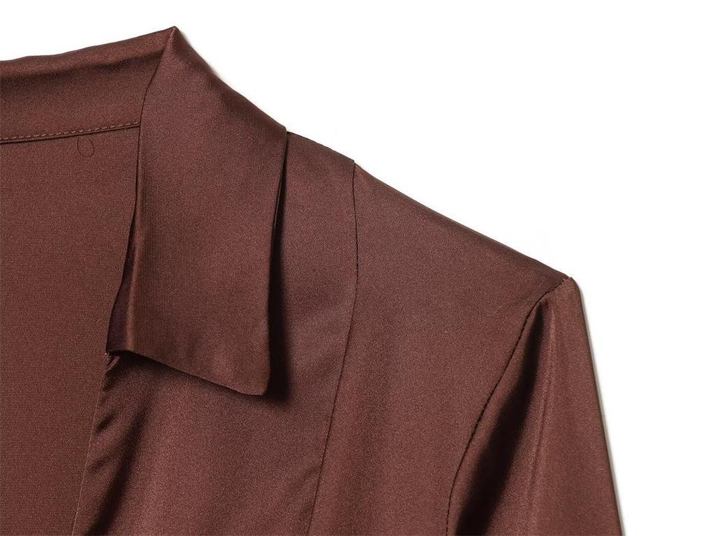 Kadınlar İçin Zarif Vintage Saten V Yaka Bağcıklı Uzun Kollu Üst